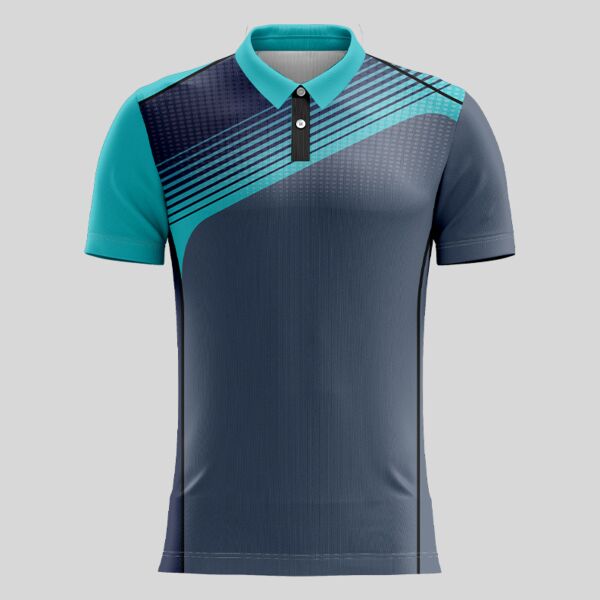 Blue Green Linear Pattern Full Print Polo Shirt Thumbnail