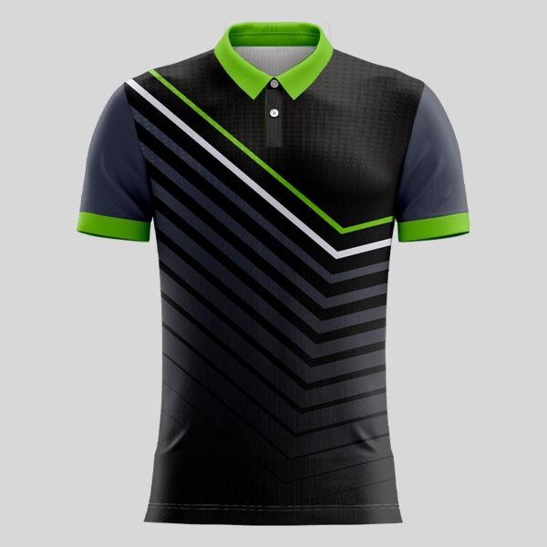 Green Linear Pattern Full Print Polo Shirt Thumbnail