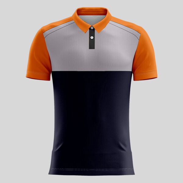Orange Linear Pattern Full Print Polo Shirt Thumbnail