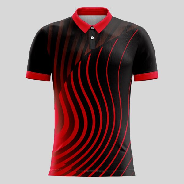 Red Linear Pattern Full Print Polo Shirt Thumbnail