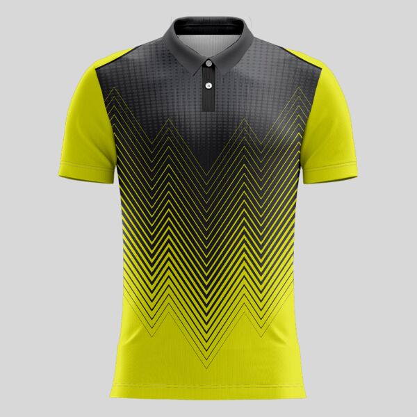 Yellow Linear Pattern Full Print Polo Shirt Thumbnail
