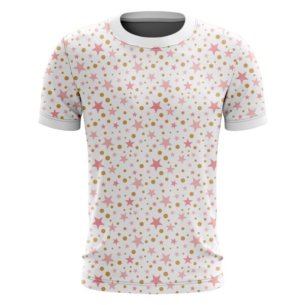 Pink Stars and Gold Dots Design Full Print Roundneck Shirt Thumbnail