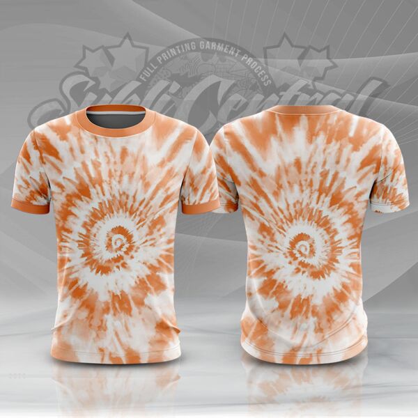 White and Orange Tie Dye Colorful Full Print Roundneck Shirt Thumbnail