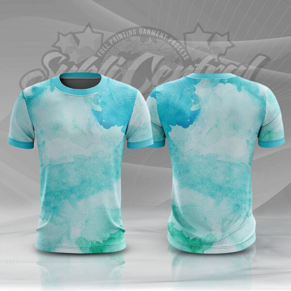 Blue Green Water Color Full Print Roundneck Shirt Thumbnail