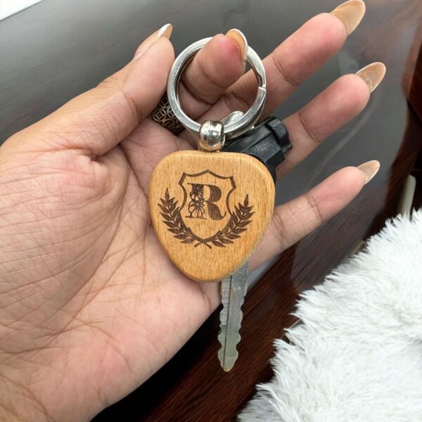 Engraving Heart Wooden Keychain Thumbnail