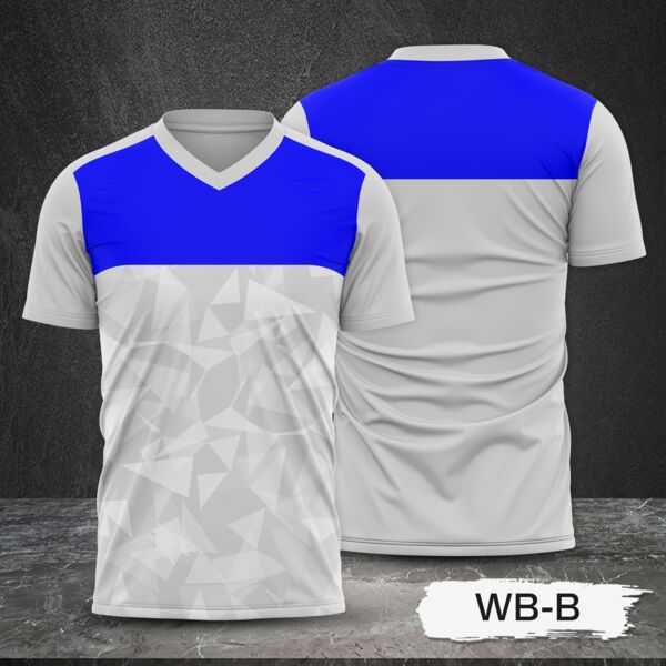 Blue and White with Geometric Design Full Sublimation Shirt Thumbnail