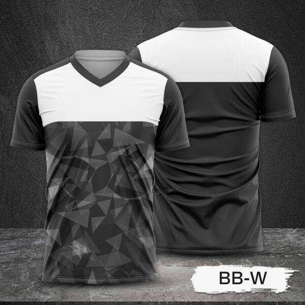 White and Black with Geometric Design Full Sublimation Shirt Thumbnail
